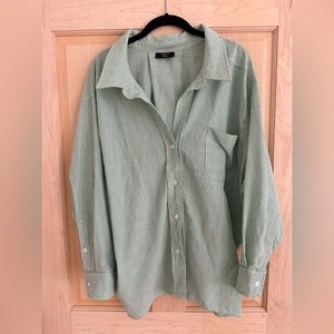 Vici Oversized Green Striped Button Up